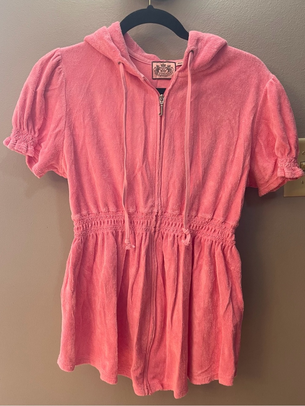 Vintage Y2K Juicy Couture Pink terry cloth short sleeve zip up jacket